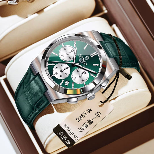 Binbond New Chronograph Leather B203L Men's Business Watch  Multifunctional Waterproof Quartz Watch