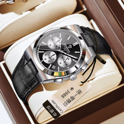 Binbond New Chronograph Leather B203L Men's Business Watch  Multifunctional Waterproof Quartz Watch