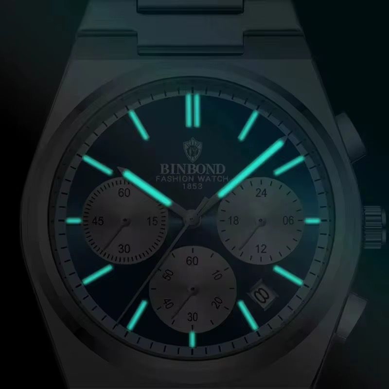 Binbond New Chronograph Leather B203L Men's Business Watch  Multifunctional Waterproof Quartz Watch
