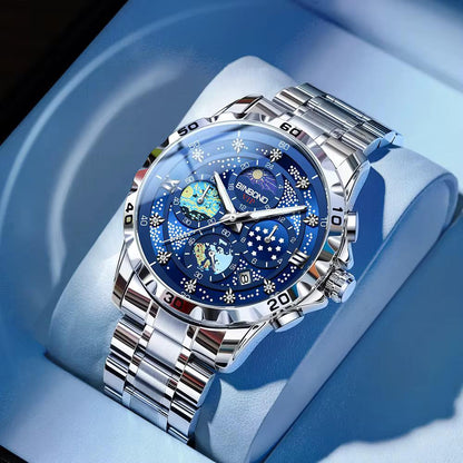 Top Brand New BINBOND 3225 Fashion Starry Sky Quartz Watch for Man Date Waterproof Luminous Stainless Steel Luxury Men's Watches