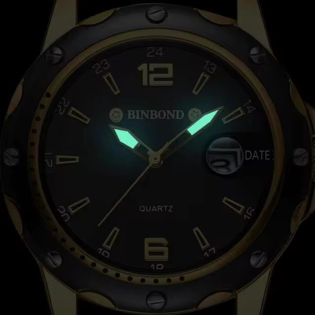 Binbond B9696 9696 Japan Movement Auto Date Display Luminous Calendar Waterproof Male Stainless Steel Quartz for Men's Watches