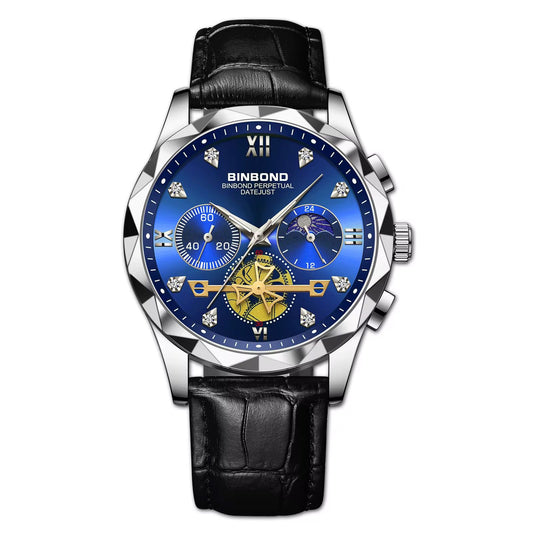 BINBOND B1236 Mens Wristwatches Top Brand Luxury Tourbillon Quartz Watch for Men Sport Leather Strap Waterproof Clock