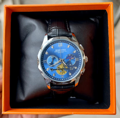 BINBOND B1236 Mens Wristwatches Top Brand Luxury Tourbillon Quartz Watch for Men Sport Leather Strap Waterproof Clock