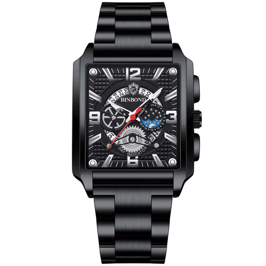 Luxury Retro Square Binbond 6575 Watch Waterproof Luminous Calendar Quartz Watches Stainless Steel Men's Watch