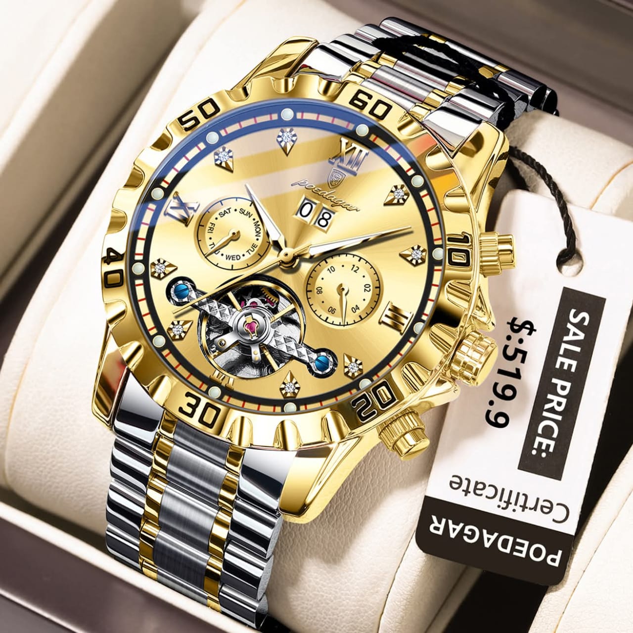 Poedagar 1412 Men Automatic Mechanical Watches Waterproof Calendar Wristwatches Luxury Luminous Watch