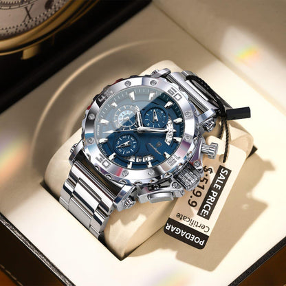 Latest Poedagar 892 Luxury Chronograph Stainless Steel Men's Quartz Watches  Luminous Waterproof Watch for Men