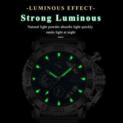 Latest Poedagar 892 Luxury Chronograph Stainless Steel Men's Quartz Watches  Luminous Waterproof Watch for Men