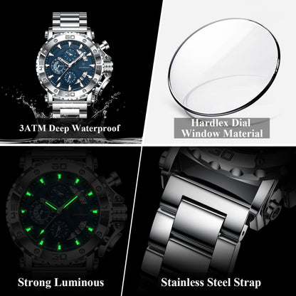 Latest Poedagar 892 Luxury Chronograph Stainless Steel Men's Quartz Watches  Luminous Waterproof Watch for Men