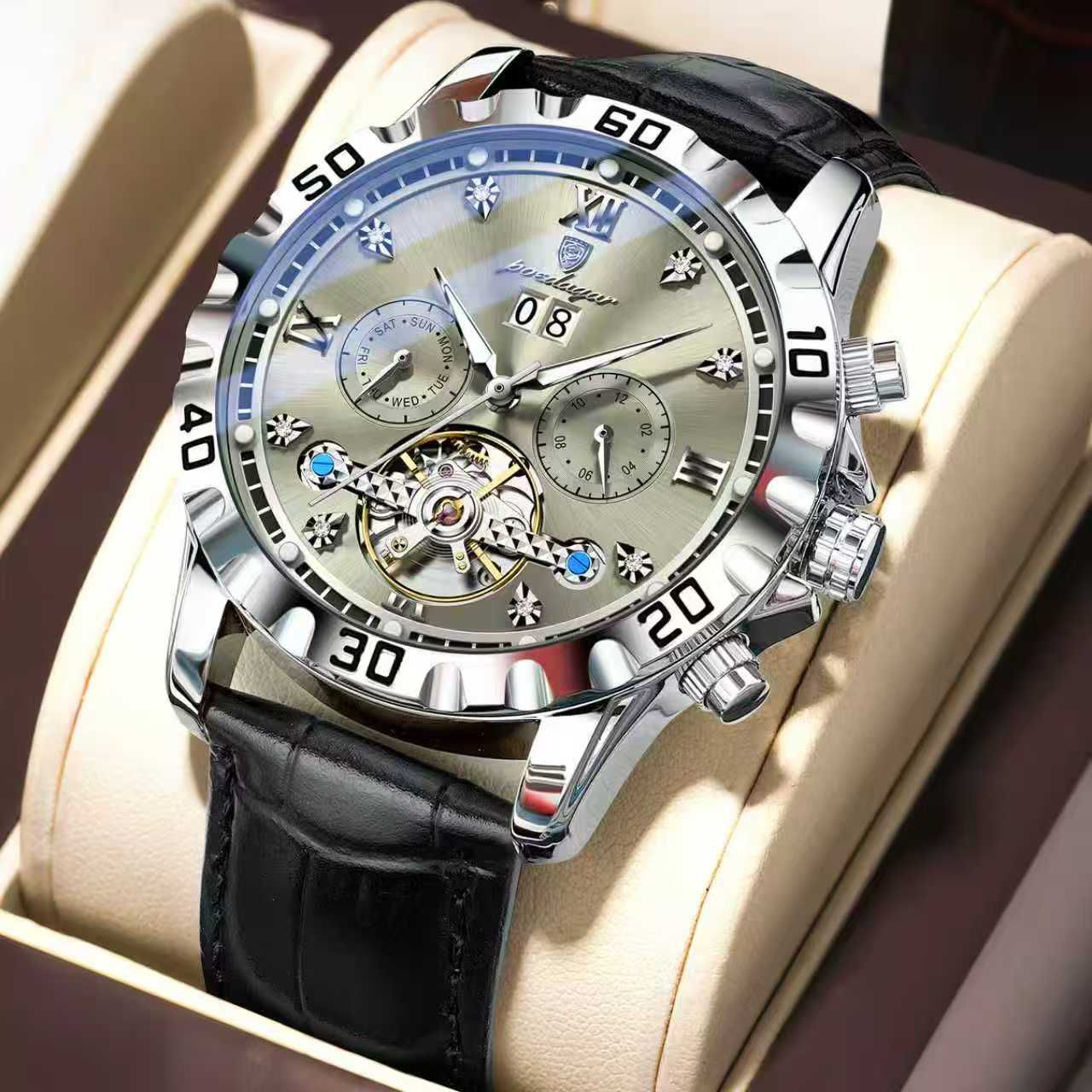 Poedagar 1412 Men Automatic Mechanical Watches Waterproof Calendar Wristwatches Luxury Luminous Watch
