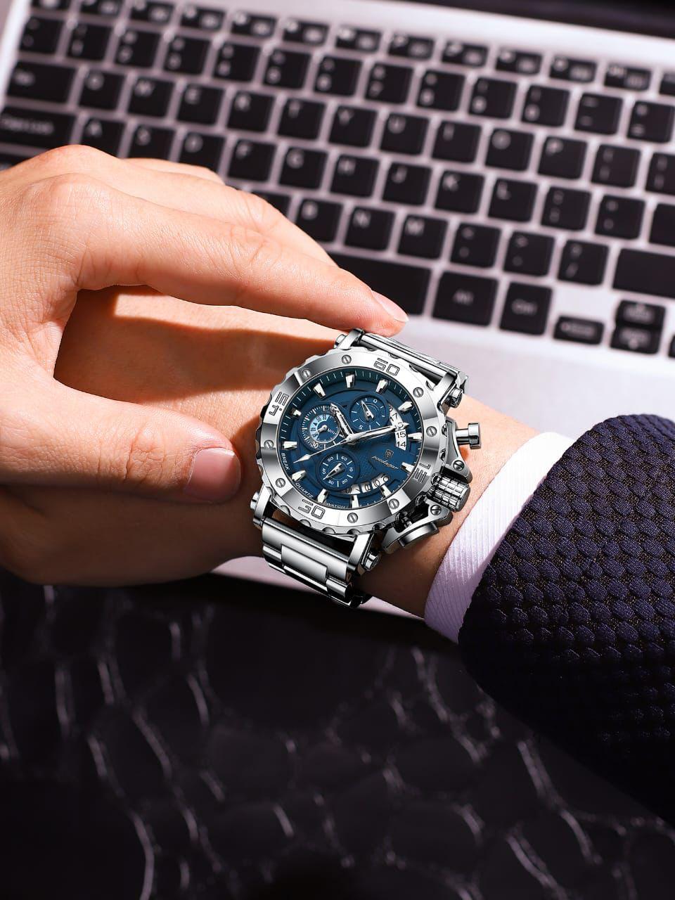 Latest Poedagar 892 Luxury Chronograph Stainless Steel Men's Quartz Watches  Luminous Waterproof Watch for Men