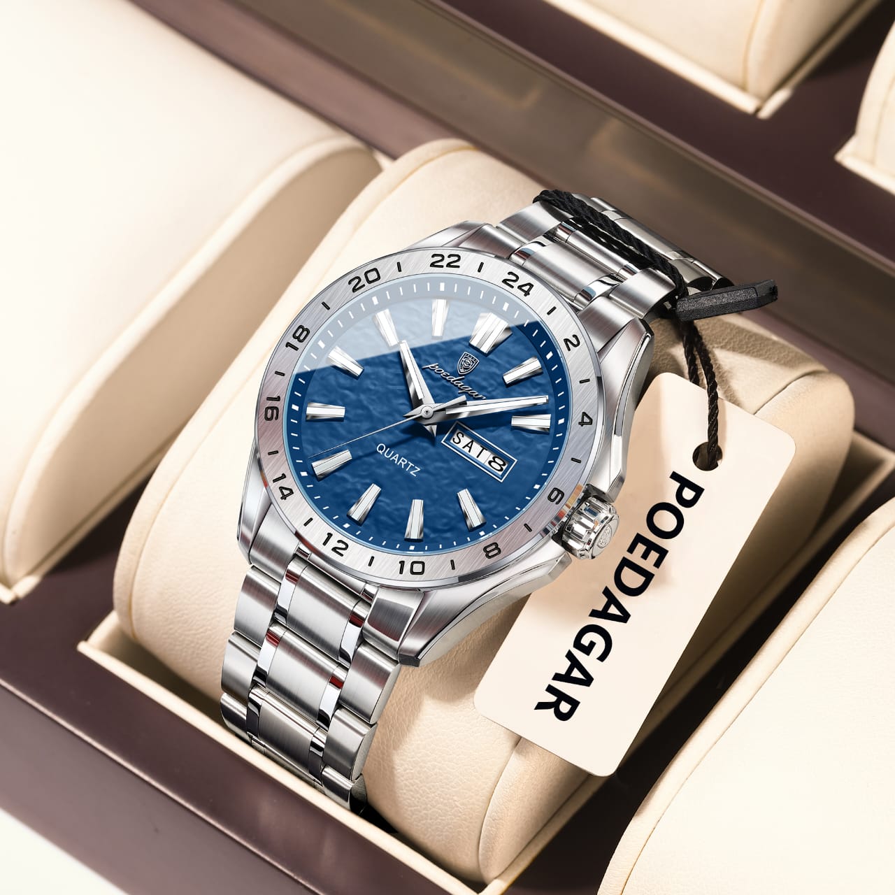 POEDAGAR 683 Trend Brand Men's Watch Luxury Original Business Quartz Watches Stainless Steel Waterproof Dual Calendar Wristwatch