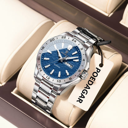 POEDAGAR 683 Trend Brand Men's Watch Luxury Original Business Quartz Watches Stainless Steel Waterproof Dual Calendar Wristwatch