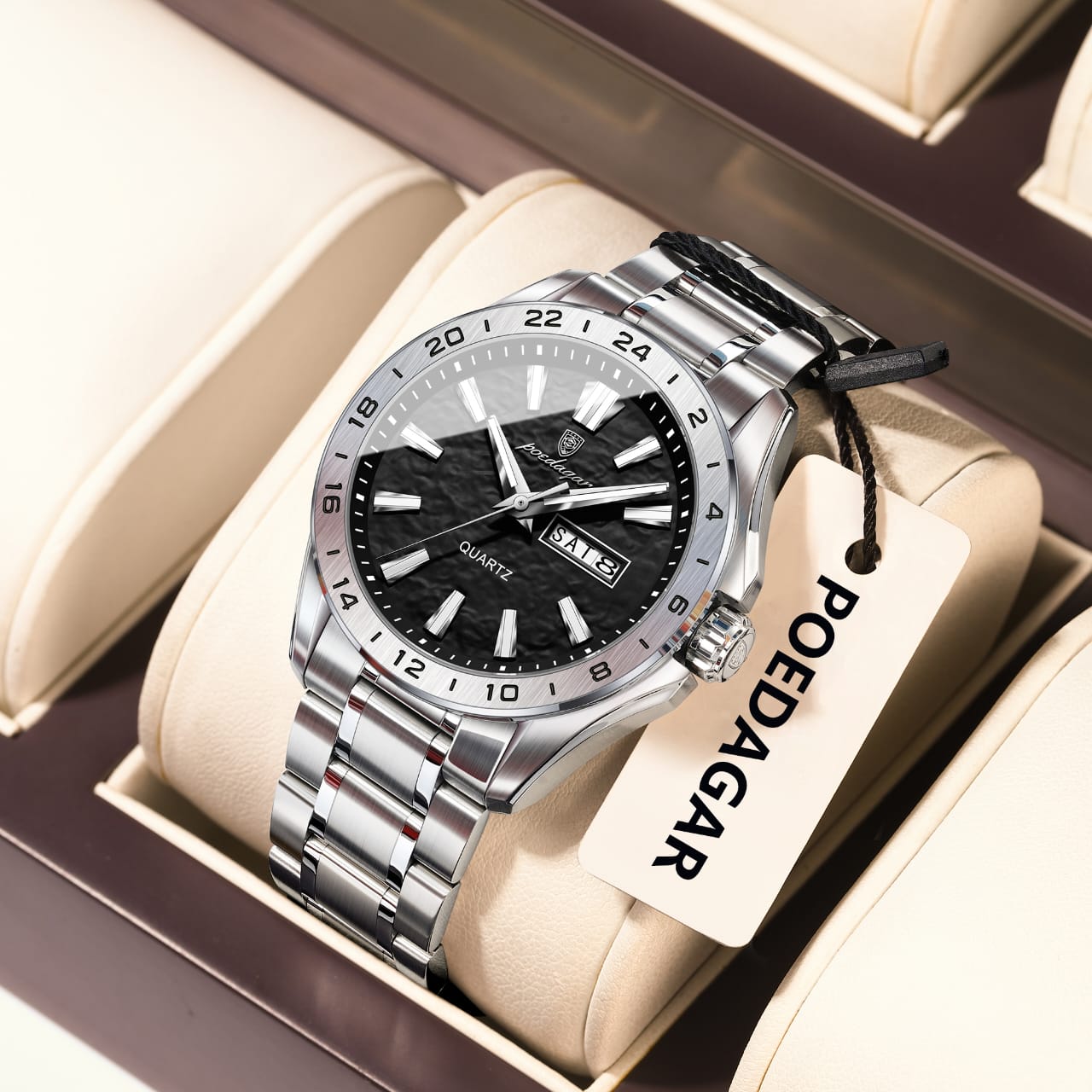 POEDAGAR 683 Trend Brand Men's Watch Luxury Original Business Quartz Watches Stainless Steel Waterproof Dual Calendar Wristwatch