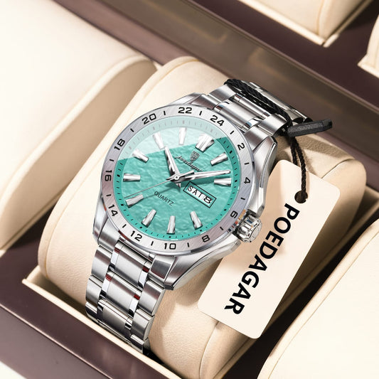 POEDAGAR 683 Trend Brand Men's Watch Luxury Original Business Quartz Watches Stainless Steel Waterproof Dual Calendar Wristwatch