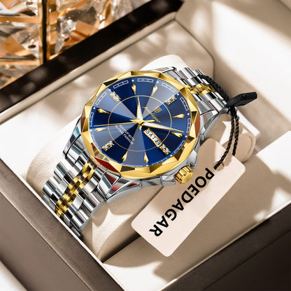POEDAGAR 674 New Arrival Luminous Stainless Steel Watch Waterproof Date Week Luxury Men's Quartz Wristwatch