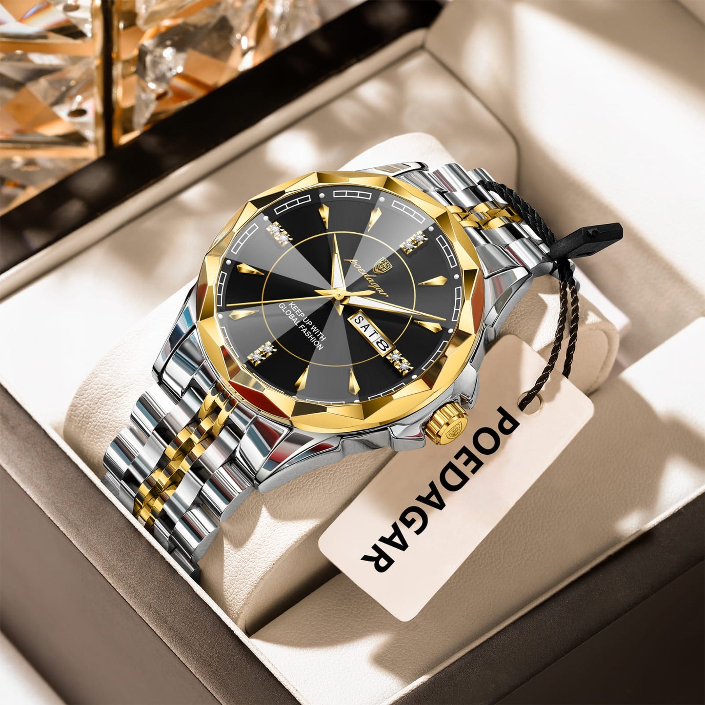 POEDAGAR 674 New Arrival Luminous Stainless Steel Watch Waterproof Date Week Luxury Men's Quartz Wristwatch