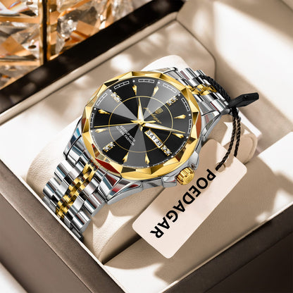 POEDAGAR 674 New Arrival Luminous Stainless Steel Watch Waterproof Date Week Luxury Men's Quartz Wristwatch