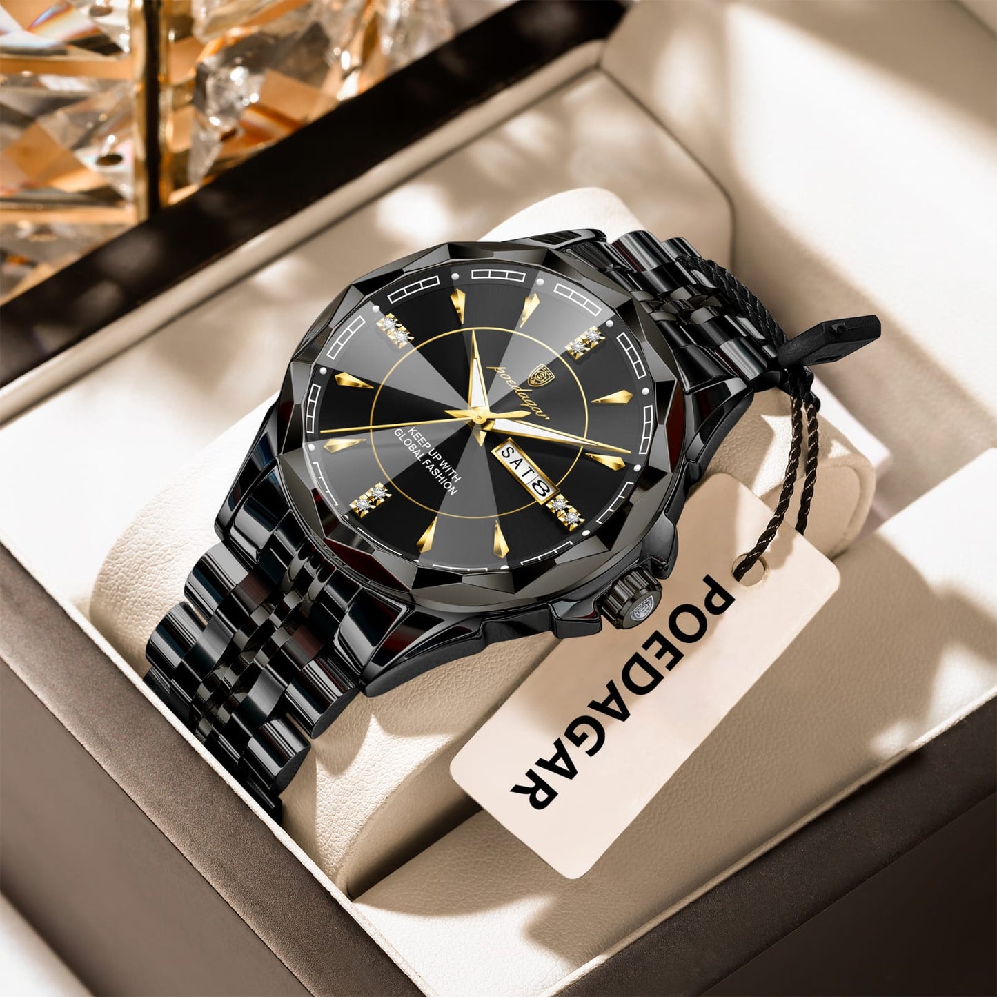 POEDAGAR 674 New Arrival Luminous Stainless Steel Watch Waterproof Date Week Luxury Men's Quartz Wristwatch