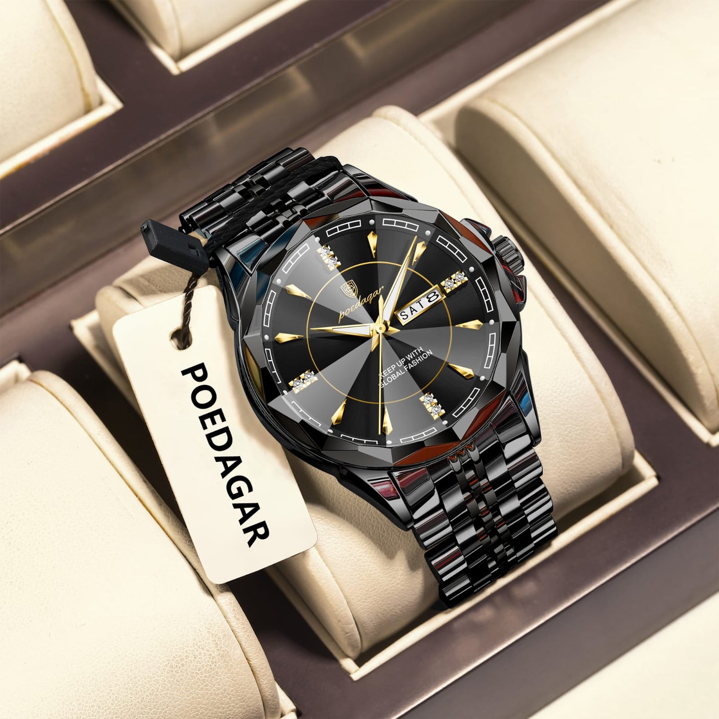 POEDAGAR 674 New Arrival Luminous Stainless Steel Watch Waterproof Date Week Luxury Men's Quartz Wristwatch