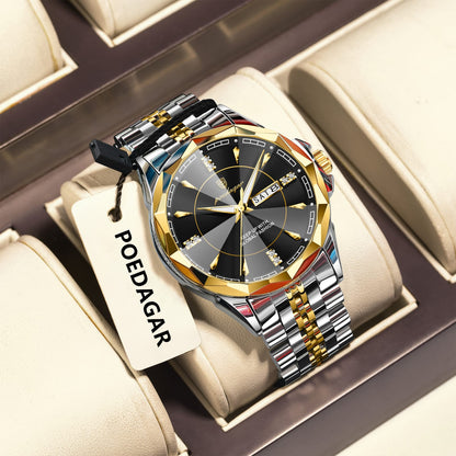 POEDAGAR 674 New Arrival Luminous Stainless Steel Watch Waterproof Date Week Luxury Men's Quartz Wristwatch