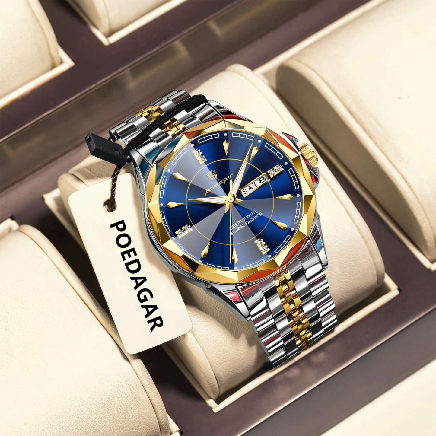 POEDAGAR 674 New Arrival Luminous Stainless Steel Watch Waterproof Date Week Luxury Men's Quartz Wristwatch