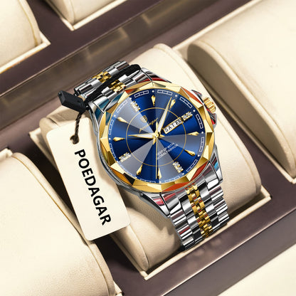 POEDAGAR 674 New Arrival Luminous Stainless Steel Watch Waterproof Date Week Luxury Men's Quartz Wristwatch