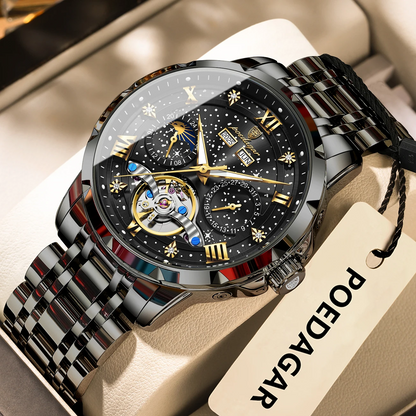 Poedagar 1420 High-End Men's 3BAR Waterproof Fashion Stainless Steel Strap Auto Date Automatic Movement Mechanical Watch for Men