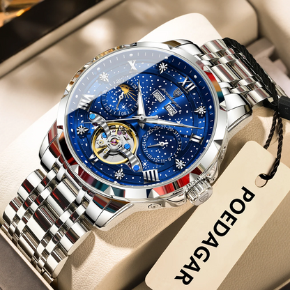 Poedagar 1420 High-End Men's 3BAR Waterproof Fashion Stainless Steel Strap Auto Date Automatic Movement Mechanical Watch for Men