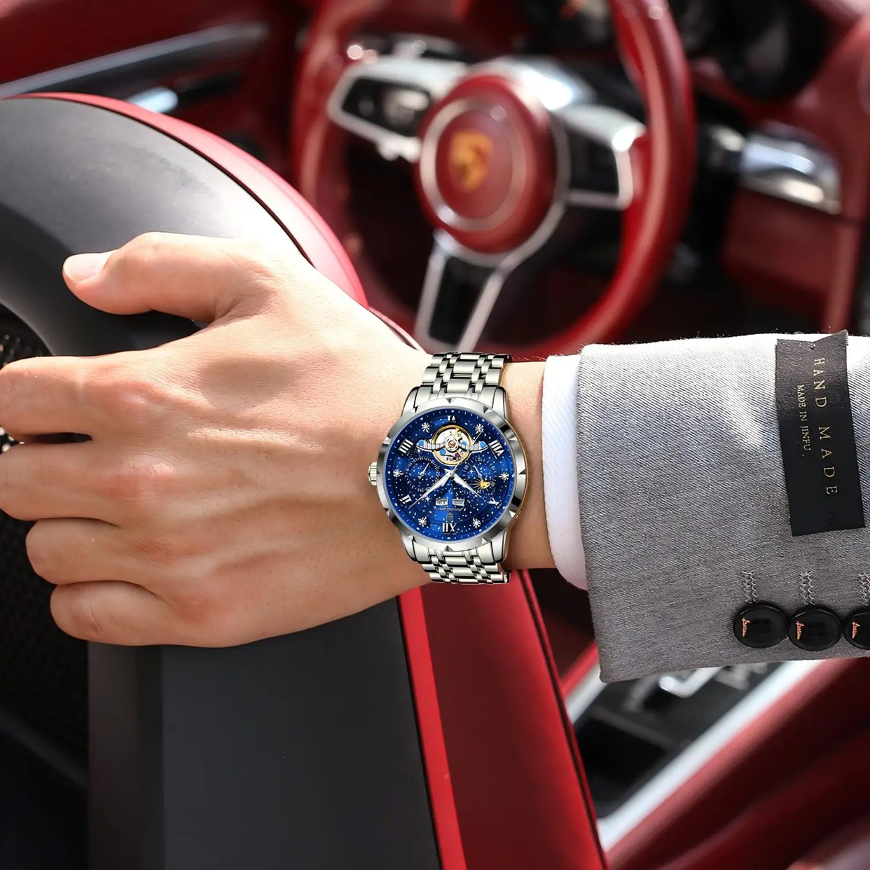 Poedagar 1420 High-End Men's 3BAR Waterproof Fashion Stainless Steel Strap Auto Date Automatic Movement Mechanical Watch for Men