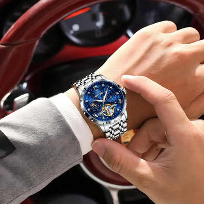 Poedagar 1420 High-End Men's 3BAR Waterproof Fashion Stainless Steel Strap Auto Date Automatic Movement Mechanical Watch for Men