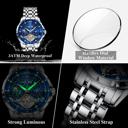 Poedagar 1420 High-End Men's 3BAR Waterproof Fashion Stainless Steel Strap Auto Date Automatic Movement Mechanical Watch for Men