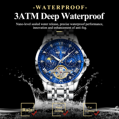 Poedagar 1420 High-End Men's 3BAR Waterproof Fashion Stainless Steel Strap Auto Date Automatic Movement Mechanical Watch for Men