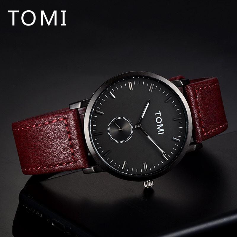 Top Brand TOMI Fashion Sport Quartz Men's Watch Square Clock Leather Strap Simple Dial Women Wristwatch