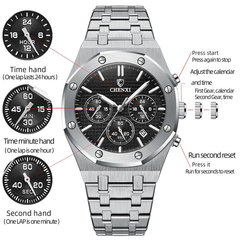 Fashionable CHENXI 948 cx-948 Business Top Brand Luxury Quartz Watch Men Stainless Steel Chronograph Waterproof Wristwatches