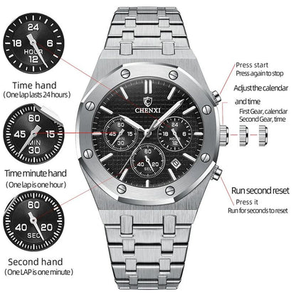 Fashionable CHENXI 948 cx-948 Business Top Brand Luxury Quartz Watch Men Stainless Steel Chronograph Waterproof Wristwatches