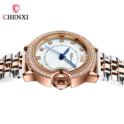 Top Brand Women CHENXI 338 Watch Waterproof Rose Gold Quartz Clock Ladies Stainless Steel Dress Wrist