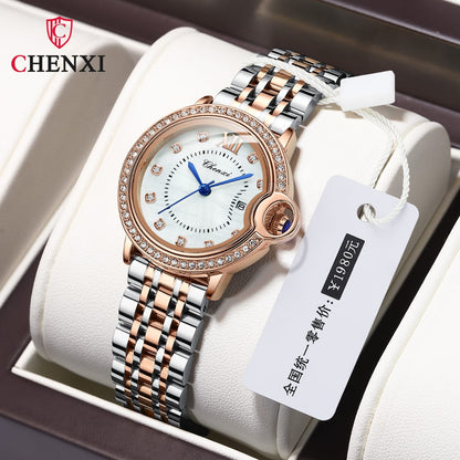 Top Brand Women CHENXI 338 Watch Waterproof Rose Gold Quartz Clock Ladies Stainless Steel Dress Wrist