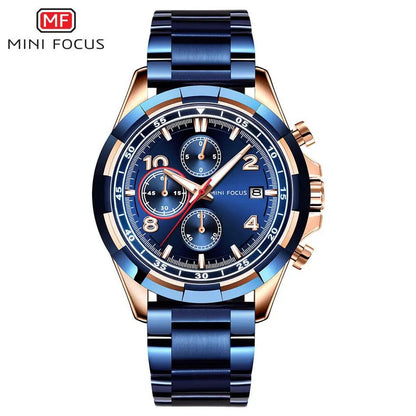 Mini Focus MF0198G Luxury Men's Wristwatch Waterproof Solid Stainless Steel Chain Chrono Watch