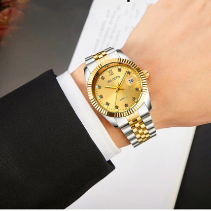 Fashion Diamond Women and Men Watch Wlisth Q354  Stainless Steel Belt Waterproof Luminous Brand Luxury Quartz  Wristwatch