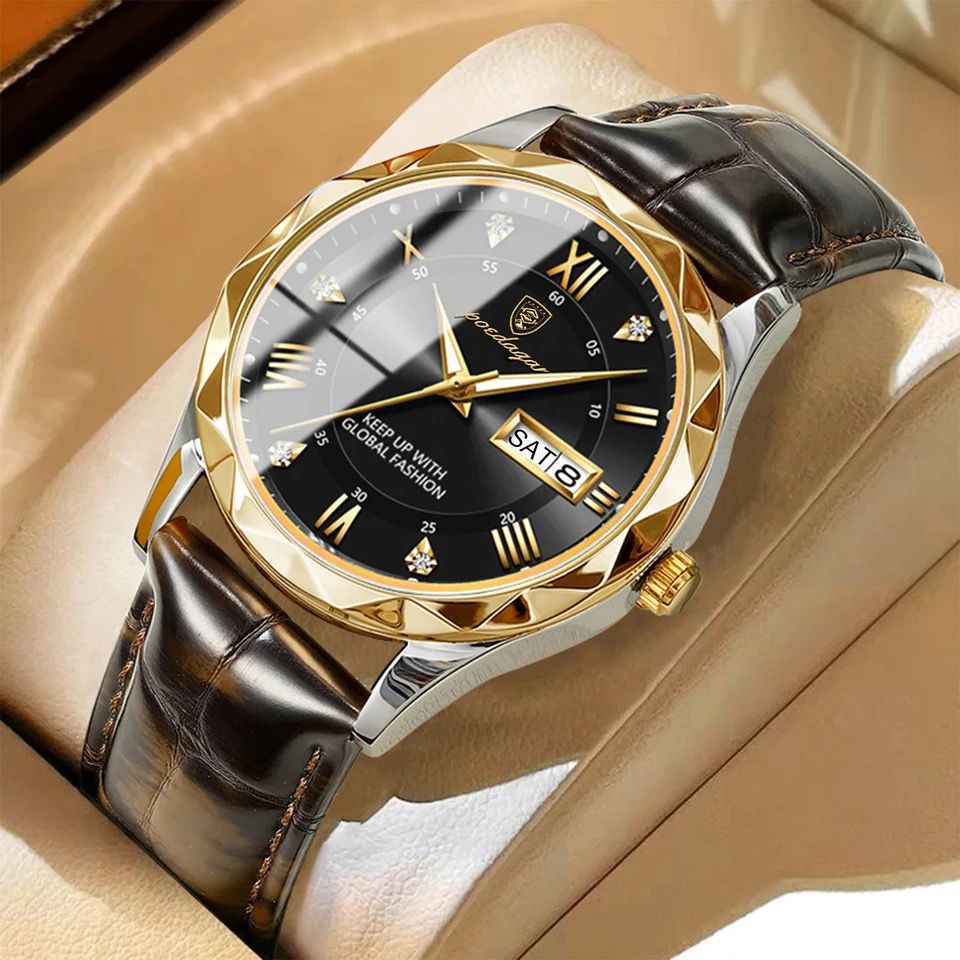Hot Selling POEDAGAR 615 Men's Leather Watches Fashion Trend Quartz Wristwatch Original Waterproof Leather Watch For Man Date Week 2025