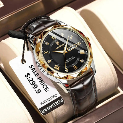 Hot Selling POEDAGAR 615 Men's Leather Watches Fashion Trend Quartz Wristwatch Original Waterproof Leather Watch For Man Date Week 2025
