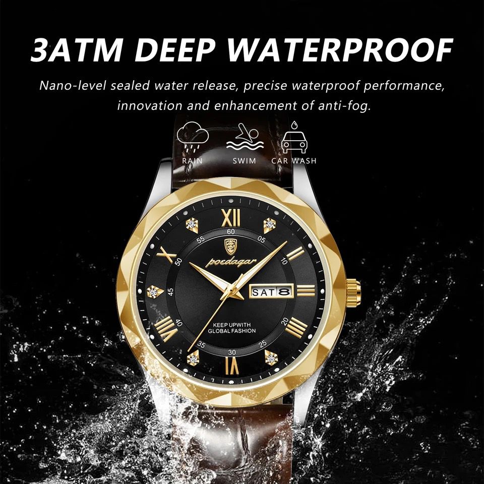 Hot Selling POEDAGAR 615 Men's Leather Watches Fashion Trend Quartz Wristwatch Original Waterproof Leather Watch For Man Date Week 2025