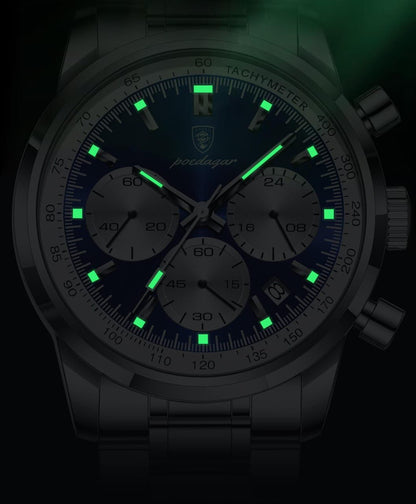 Luxury Stainless Steel Metallic strap Poedagar 921 Men's Watch Waterproof Luminous Chronograph Quartz Watches for Men