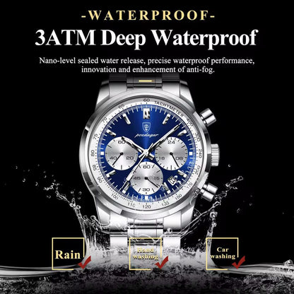 Luxury Stainless Steel Metallic strap Poedagar 921 Men's Watch Waterproof Luminous Chronograph Quartz Watches for Men