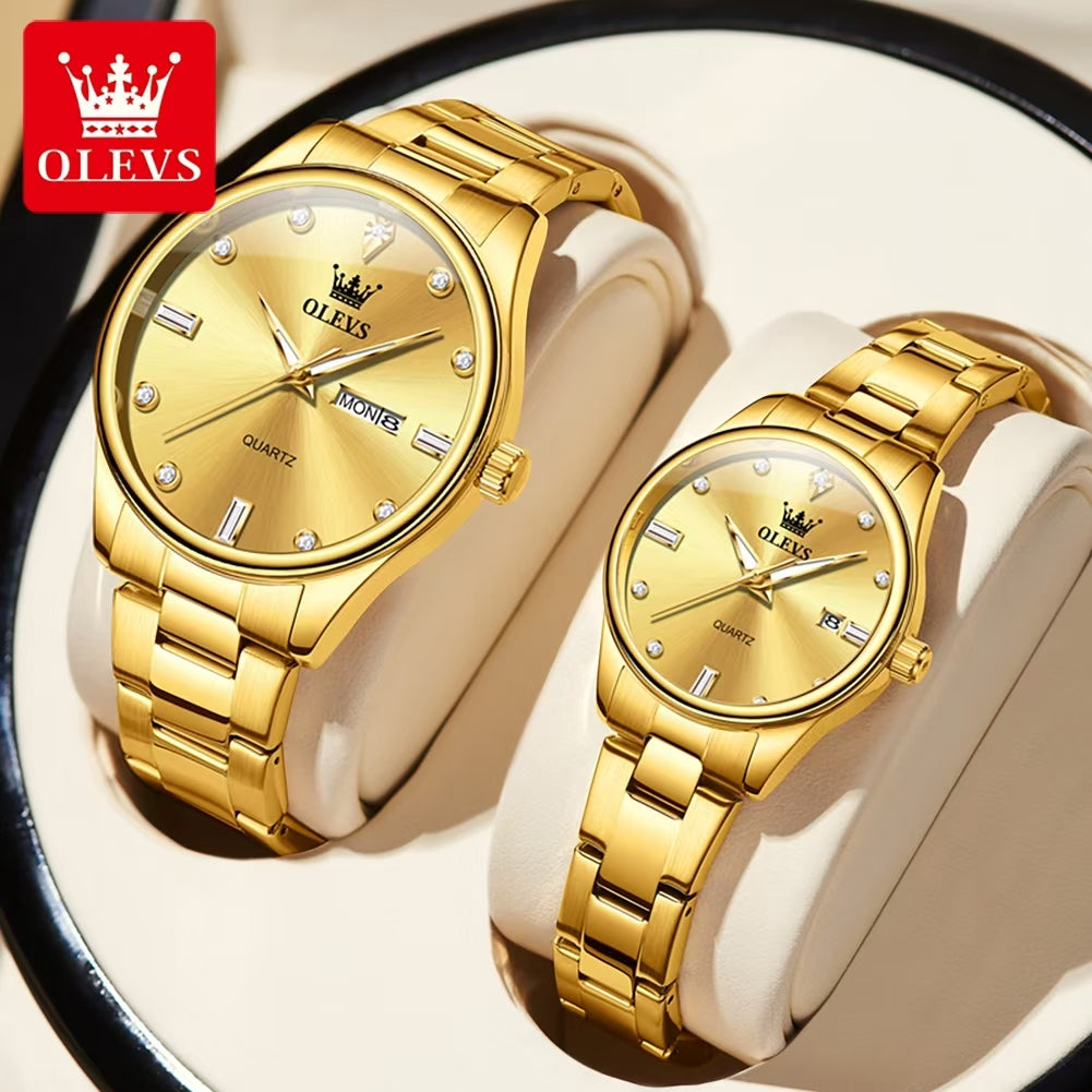 OLEVS 3621 Wrist Lover's Waterproof Fashion Couple Watch Business Luxury Date Stainless Steel Strap Watches Quartz Watches