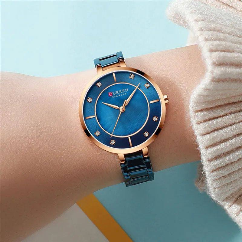 CURREN 9051 Women Newest Quartz Watches Stainless Steel Dress Bracelet Ladies Watch with Crystal Rhinestone Quartz Clock Female