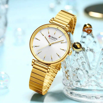 Women Stainless Steel Strap Simple Crystal Dial CURREN 9081 Waterproof Quartz Watch