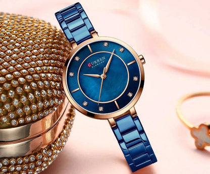 CURREN 9051 Women Newest Quartz Watches Stainless Steel Dress Bracelet Ladies Watch with Crystal Rhinestone Quartz Clock Female
