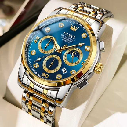 OLEVS 2889 Men Quartz Wristwatch High Quality Chronograph Stainless Steel Band Luminous Calendar Waterproof Casual Watches