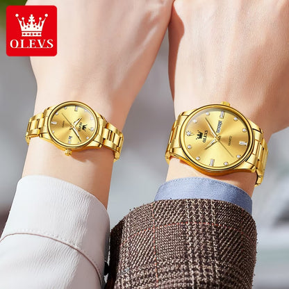 OLEVS 3621 Wrist Lover's Waterproof Fashion Couple Watch Business Luxury Date Stainless Steel Strap Watches Quartz Watches